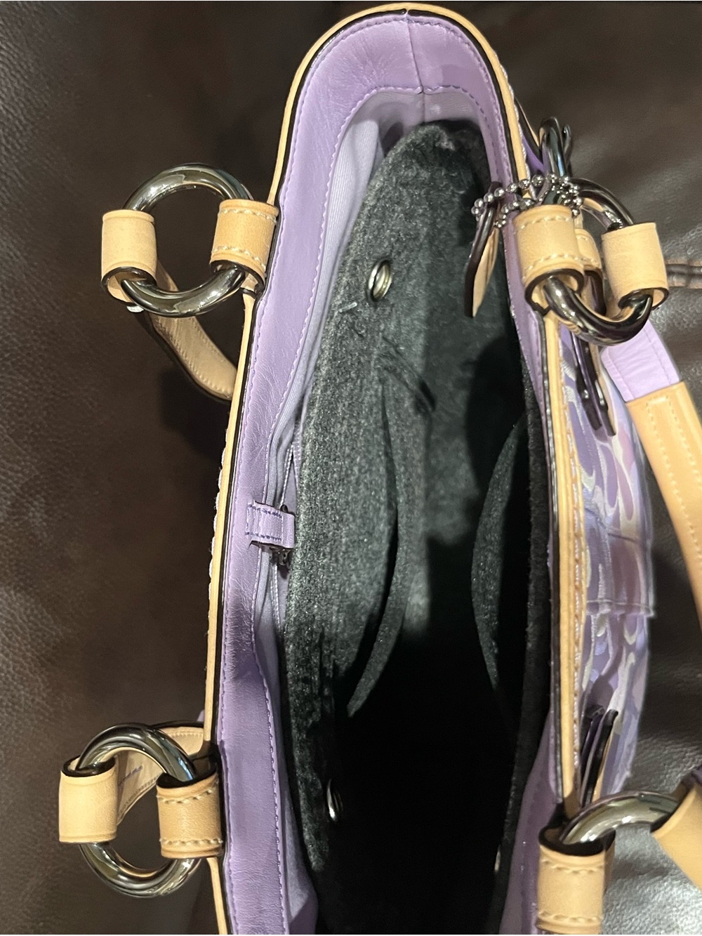 Coach Lilac Signature Tote with Tan Leather Trim - Picture 4 of 6